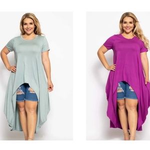 Crew Neck Line Short Sleeves Casual High Low Top